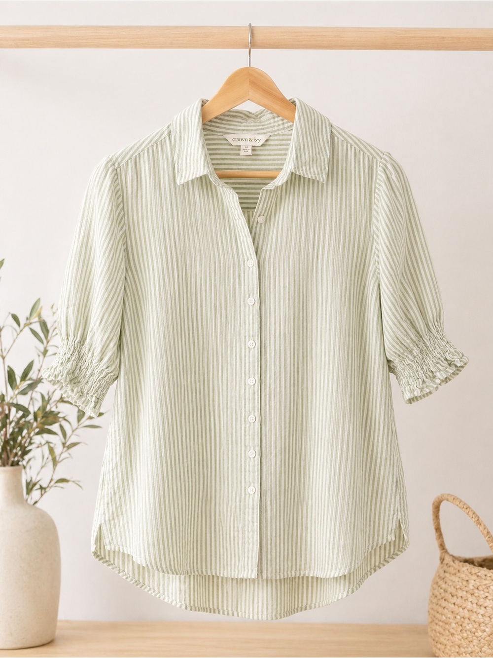 crown & ivy Light Green Striped Button-Down Shirt